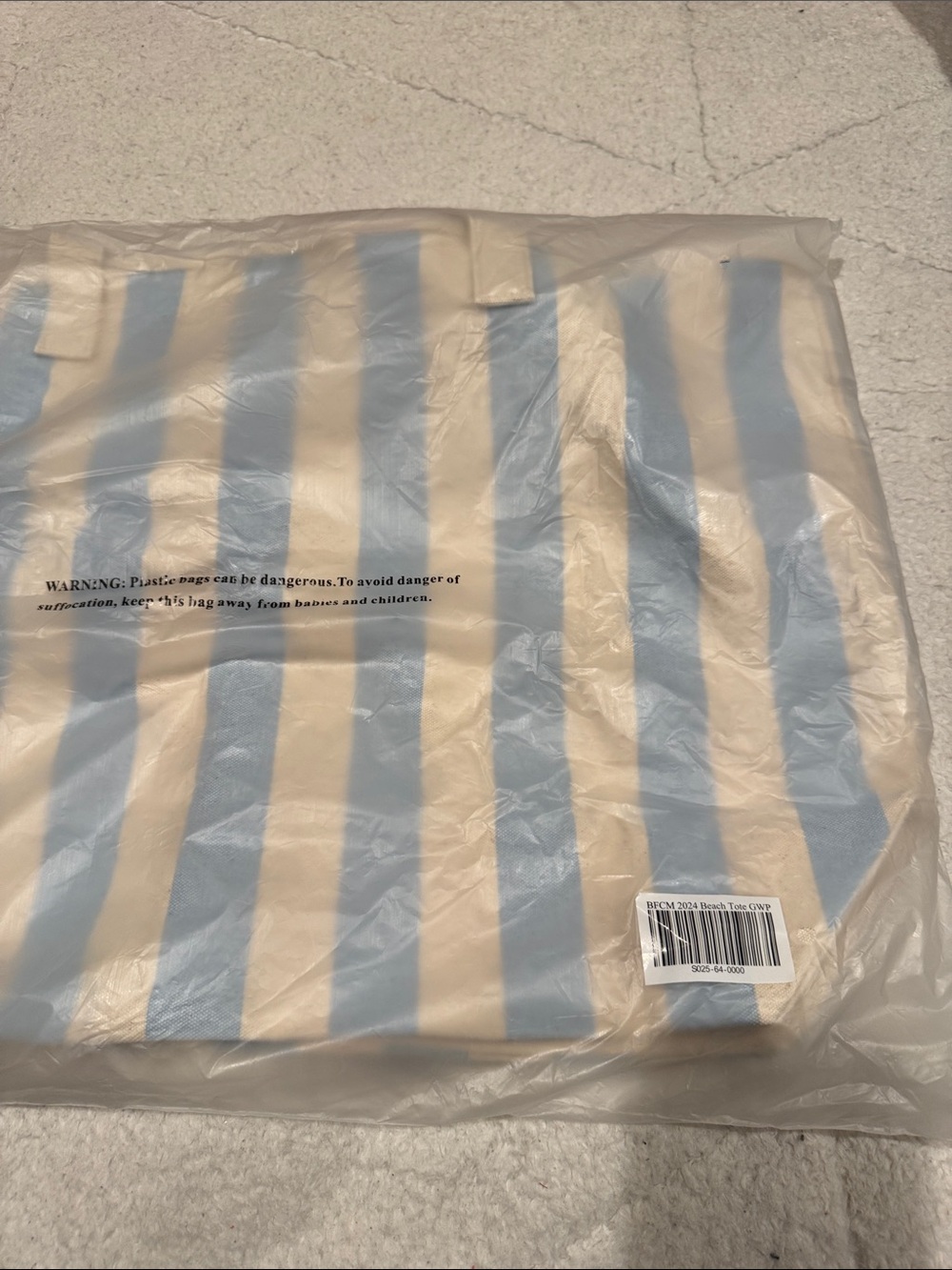 Summer Fridays Striped Canvas Tote in Light Blue and Cream - Picture 5 of 5